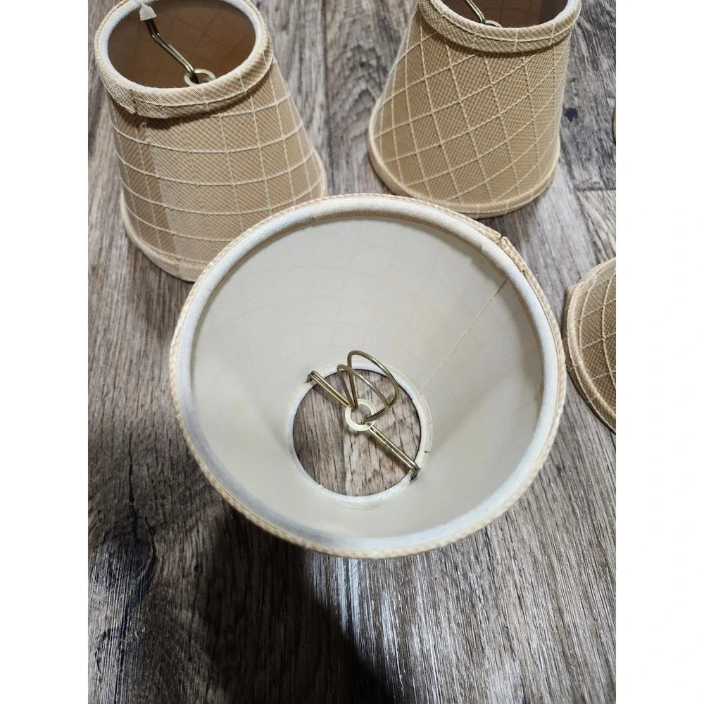 5 Vintage Mini Lamp Shades Beige Diamond Pattern Lot New Old Stock